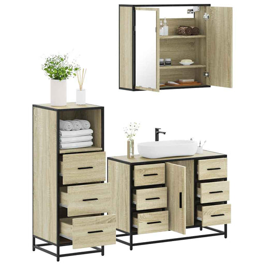 vidaXL 3 Piece Bathroom Furniture Set Sonoma Oak Engineered Wood