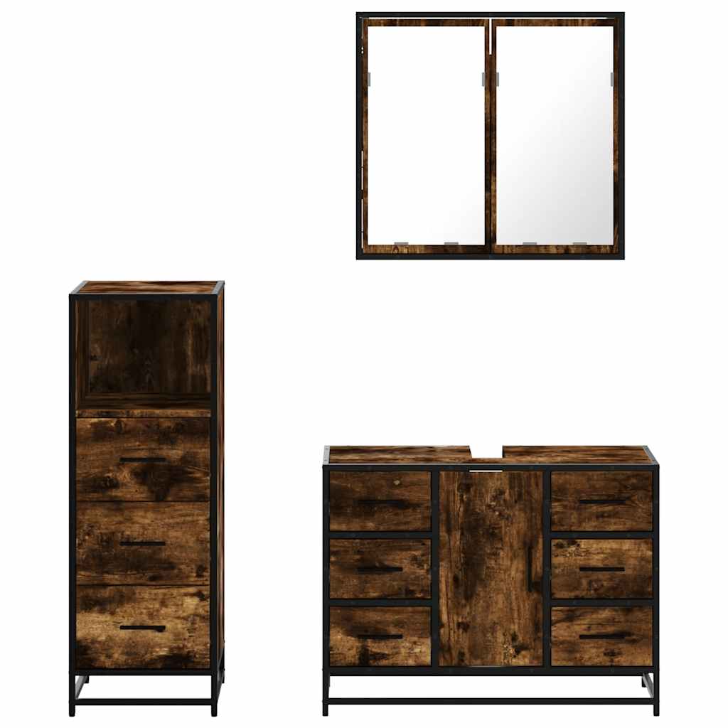 vidaXL 3 Piece Bathroom Furniture Set Smoked Oak Engineered Wood