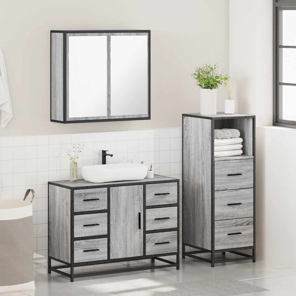 vidaXL 3 Piece Bathroom Furniture Set Grey Sonoma Engineered Wood