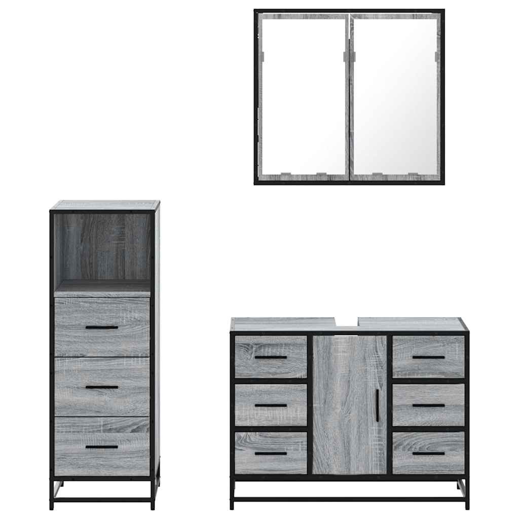 vidaXL 3 Piece Bathroom Furniture Set Grey Sonoma Engineered Wood