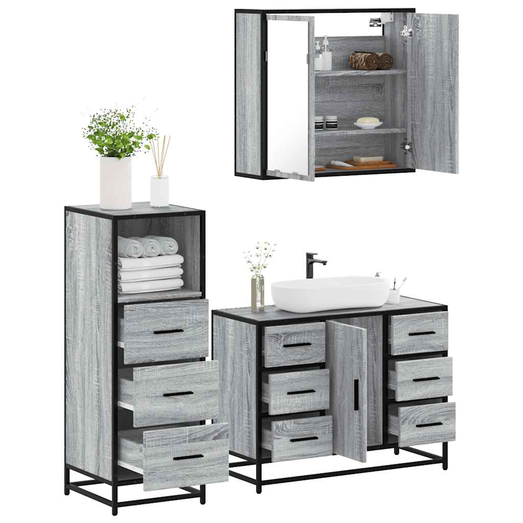 vidaXL 3 Piece Bathroom Furniture Set Grey Sonoma Engineered Wood