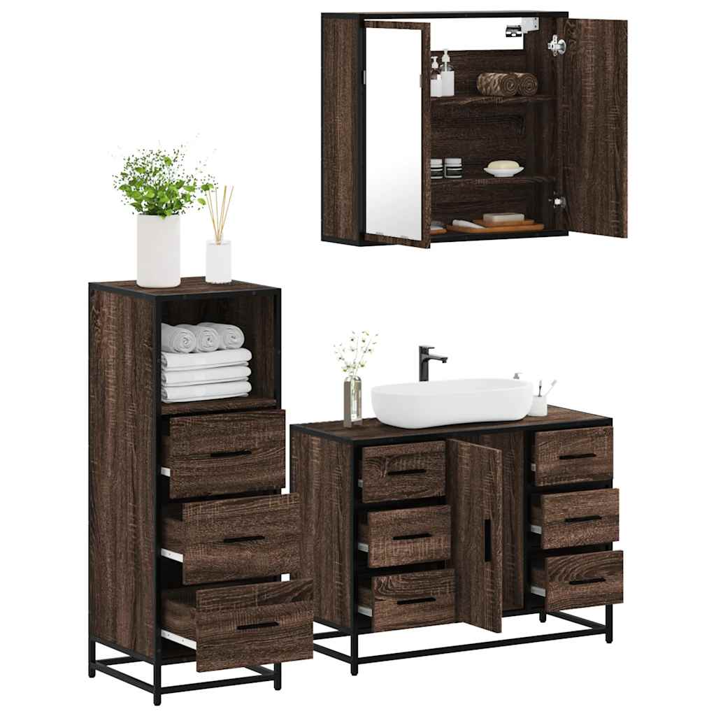 vidaXL 3 Piece Bathroom Furniture Set Brown Oak Engineered Wood