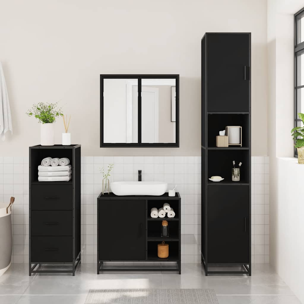 vidaXL 3 Piece Bathroom Furniture Set Black Engineered Wood