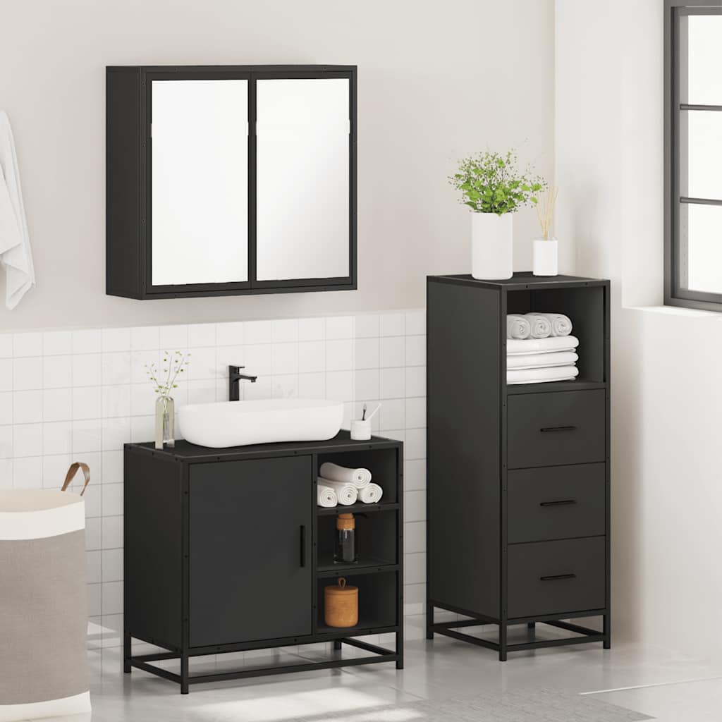 vidaXL 3 Piece Bathroom Furniture Set Black Engineered Wood