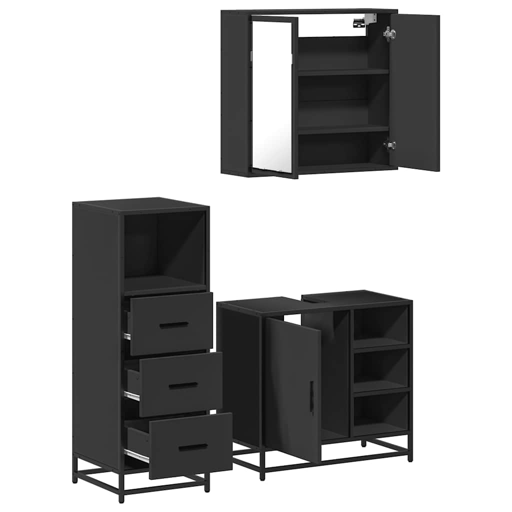 vidaXL 3 Piece Bathroom Furniture Set Black Engineered Wood