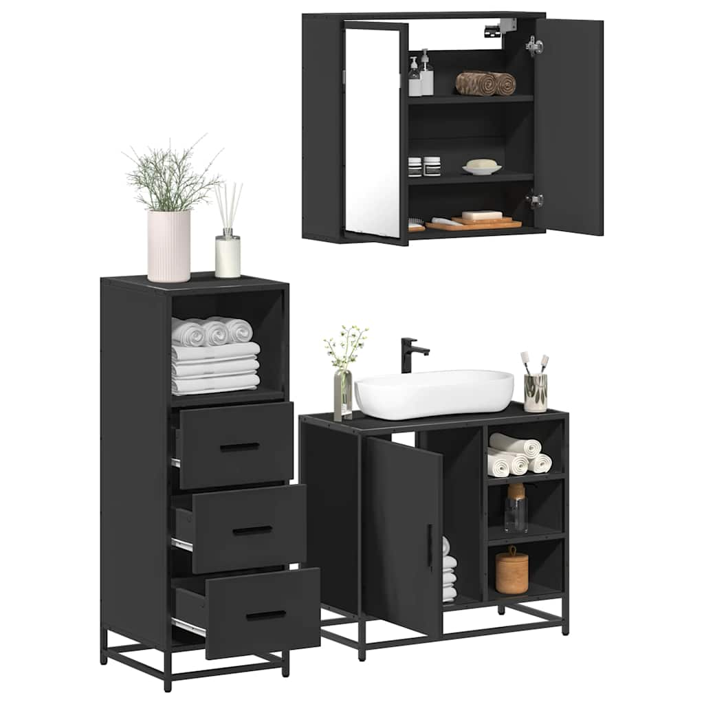 vidaXL 3 Piece Bathroom Furniture Set Black Engineered Wood