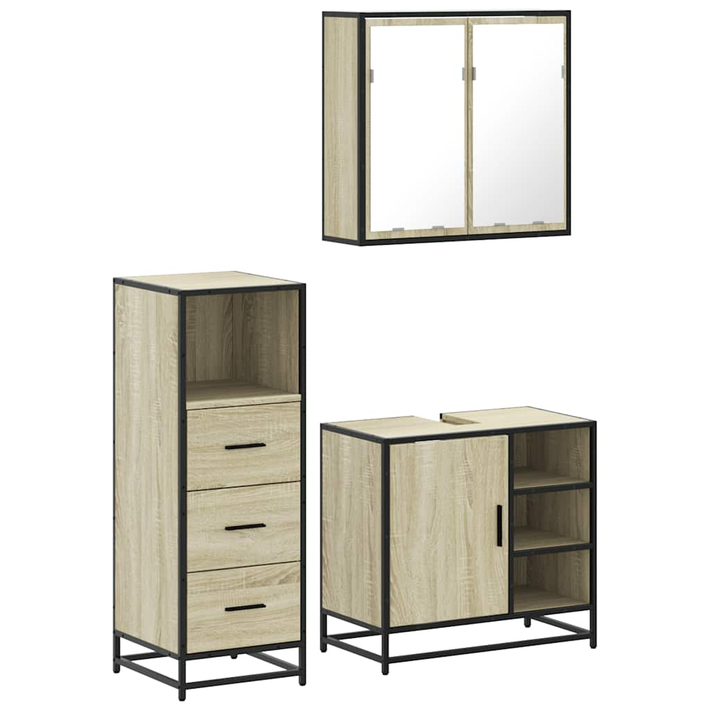 vidaXL 3 Piece Bathroom Furniture Set Sonoma Oak Engineered Wood