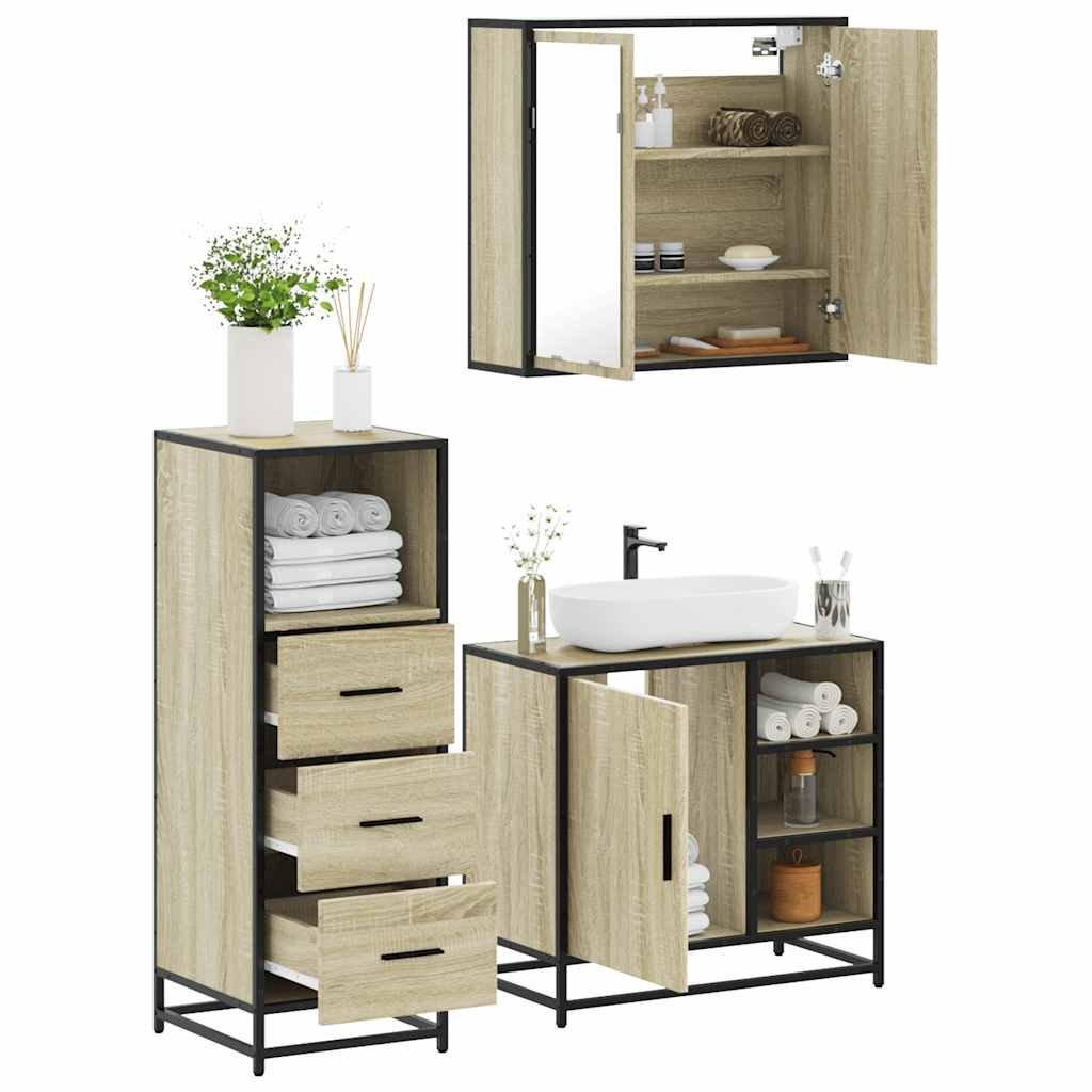 vidaXL 3 Piece Bathroom Furniture Set Sonoma Oak Engineered Wood