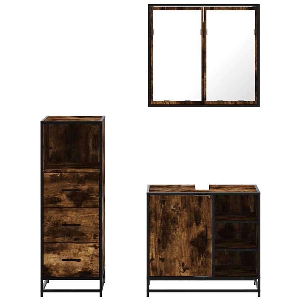 vidaXL 3 Piece Bathroom Furniture Set Smoked Oak Engineered Wood