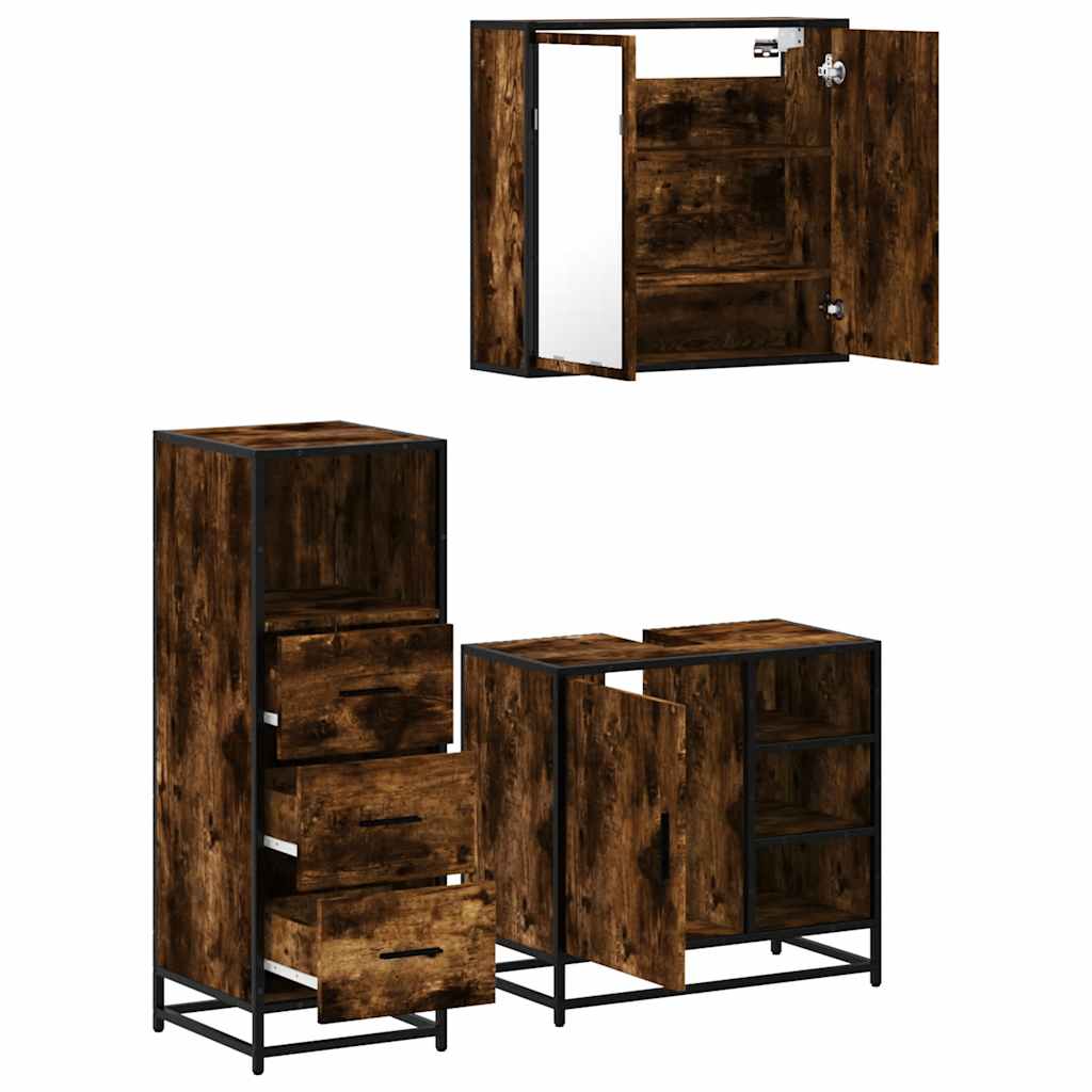 vidaXL 3 Piece Bathroom Furniture Set Smoked Oak Engineered Wood