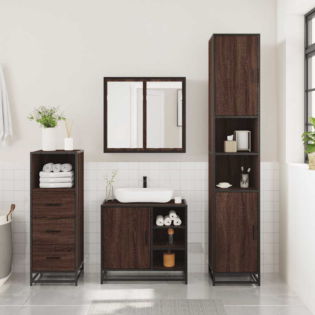 vidaXL 3 Piece Bathroom Furniture Set Brown Oak Engineered Wood