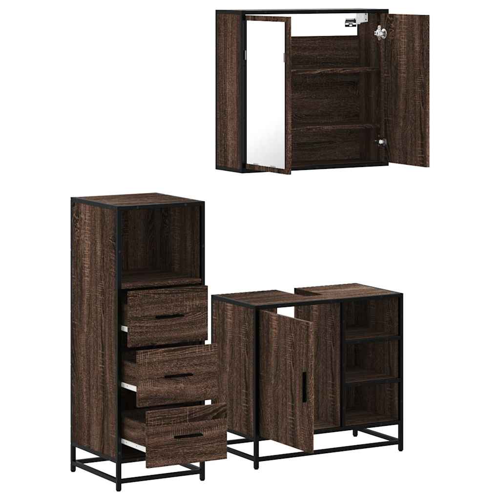 vidaXL 3 Piece Bathroom Furniture Set Brown Oak Engineered Wood