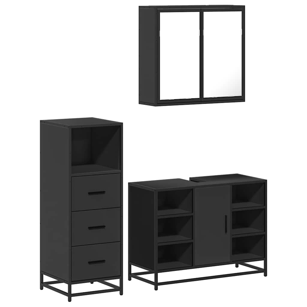 vidaXL 3 Piece Bathroom Furniture Set Black Engineered Wood