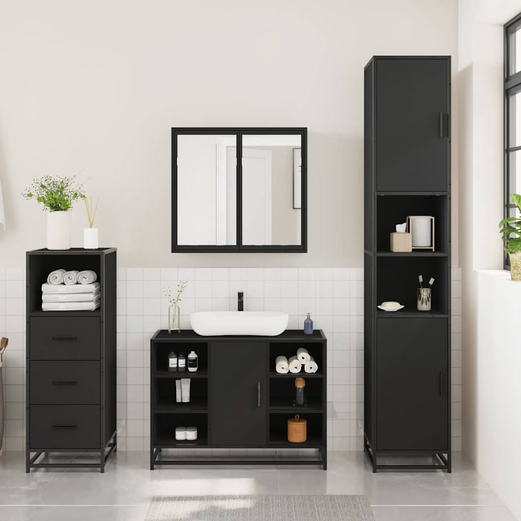 vidaXL 3 Piece Bathroom Furniture Set Black Engineered Wood