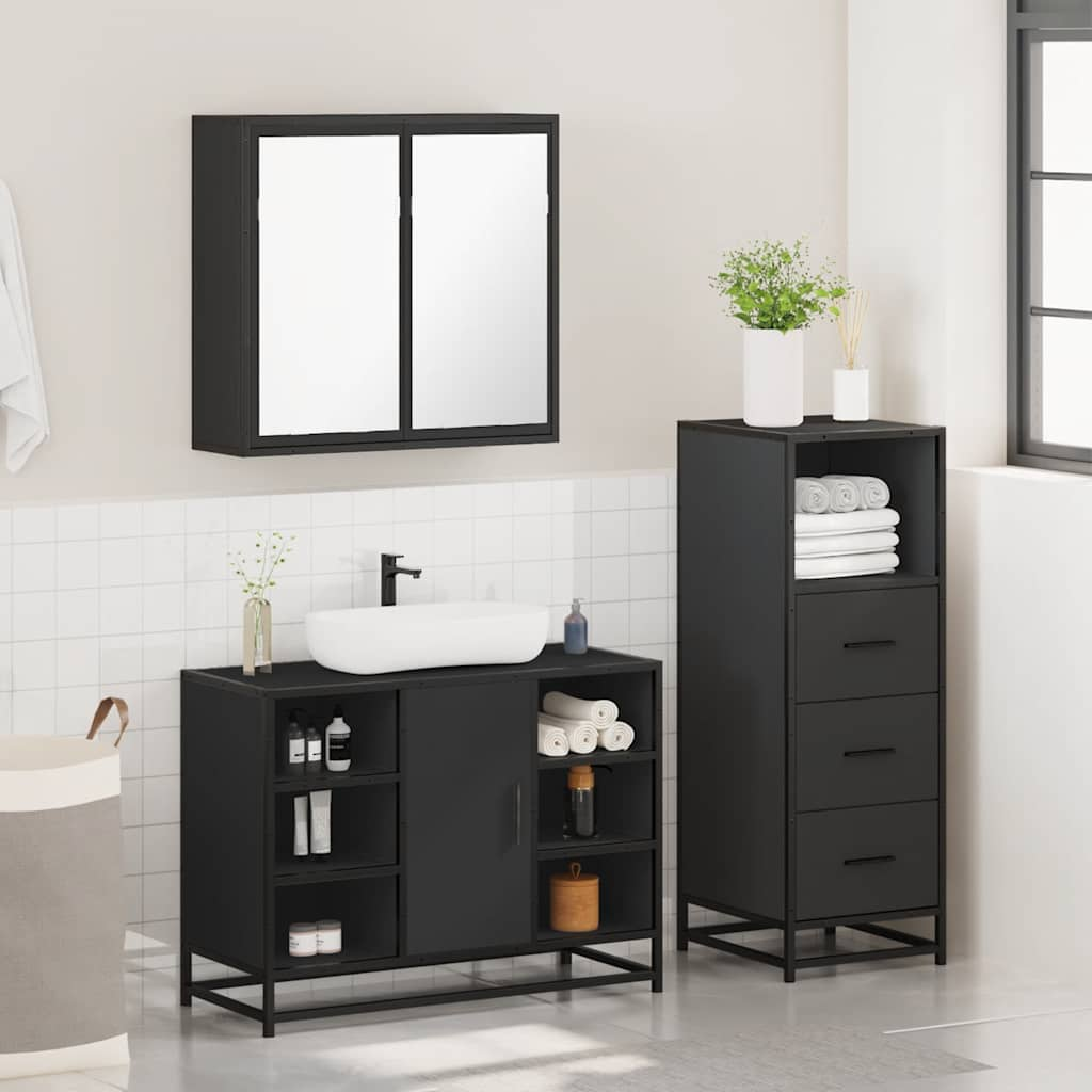 vidaXL 3 Piece Bathroom Furniture Set Black Engineered Wood