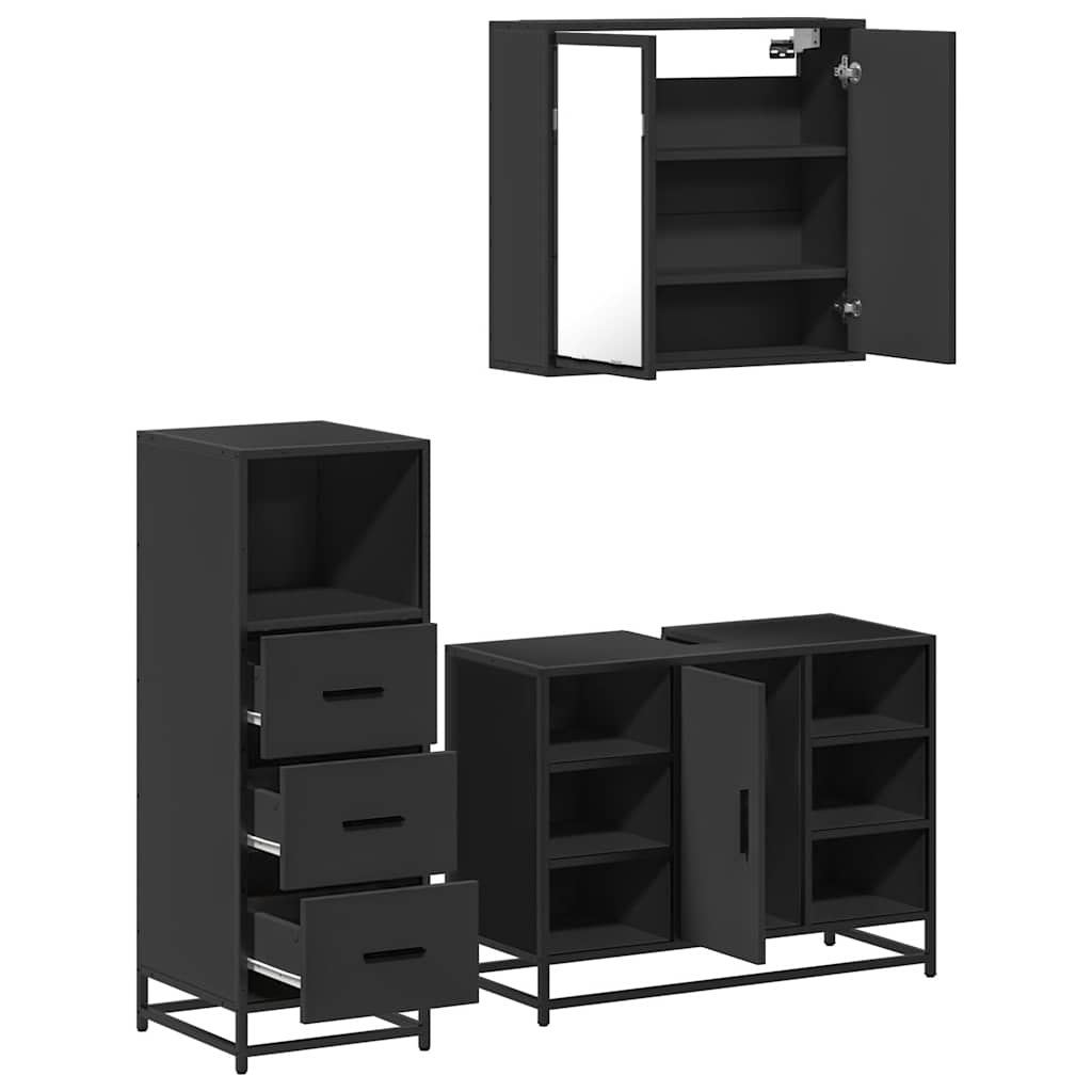 vidaXL 3 Piece Bathroom Furniture Set Black Engineered Wood