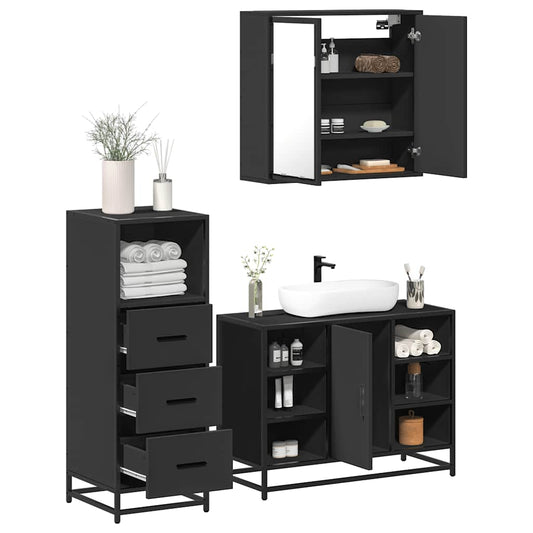 vidaXL 3 Piece Bathroom Furniture Set Black Engineered Wood