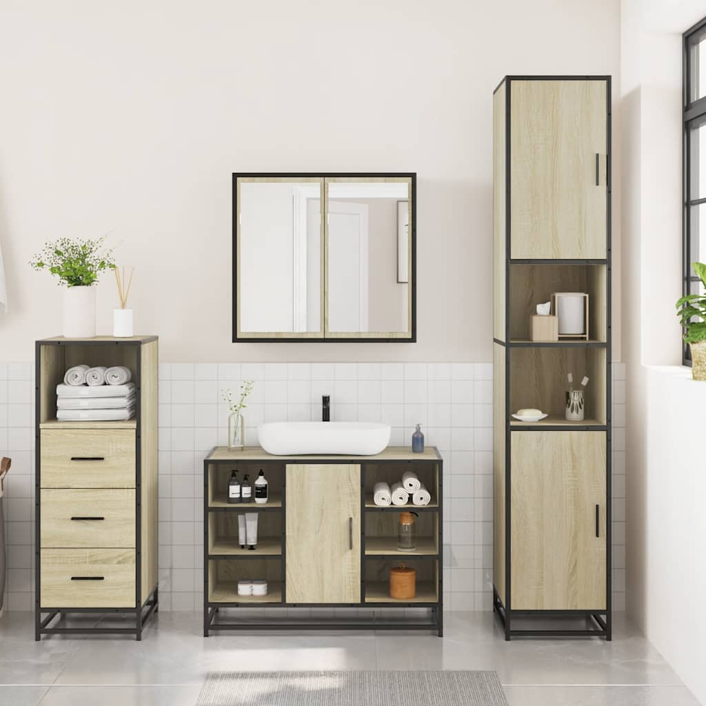 vidaXL 3 Piece Bathroom Furniture Set Sonoma Oak Engineered Wood