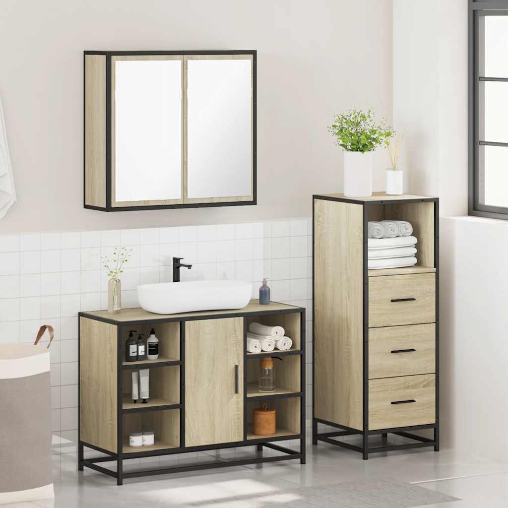 vidaXL 3 Piece Bathroom Furniture Set Sonoma Oak Engineered Wood