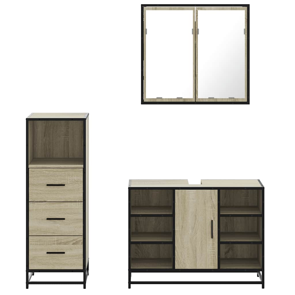 vidaXL 3 Piece Bathroom Furniture Set Sonoma Oak Engineered Wood