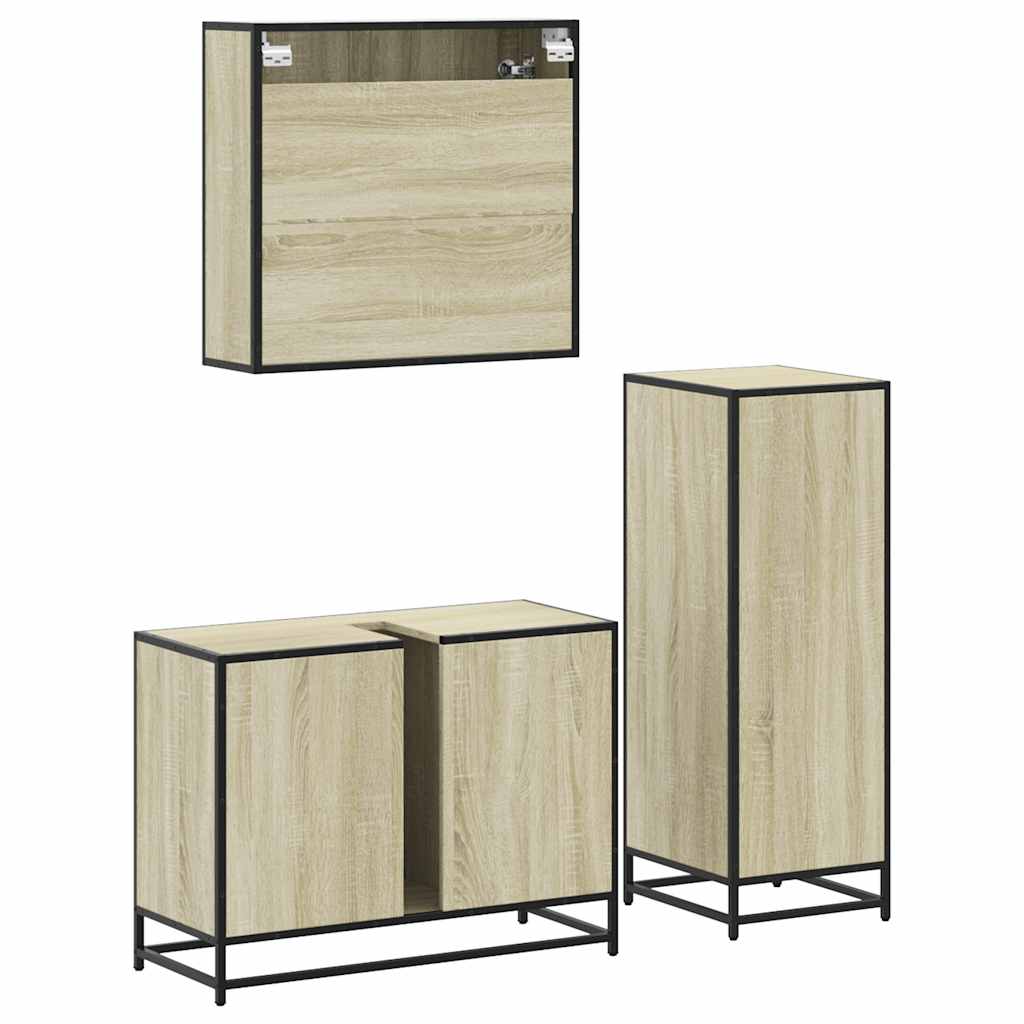 vidaXL 3 Piece Bathroom Furniture Set Sonoma Oak Engineered Wood