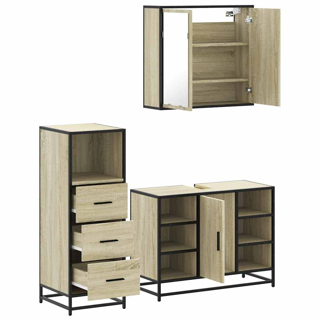 vidaXL 3 Piece Bathroom Furniture Set Sonoma Oak Engineered Wood