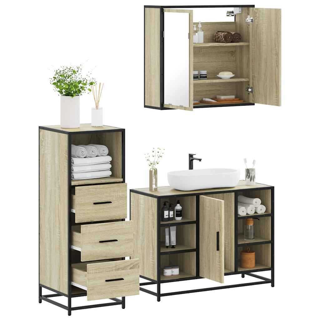 3 Piece Bathroom Furniture Set Sonoma Oak Engineered Wood