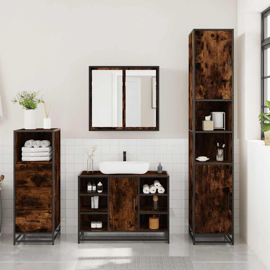 vidaXL 3 Piece Bathroom Furniture Set Smoked Oak Engineered Wood