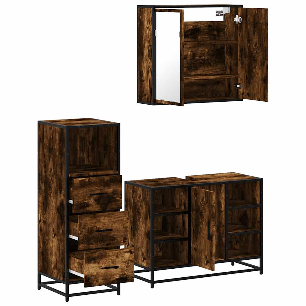 vidaXL 3 Piece Bathroom Furniture Set Smoked Oak Engineered Wood