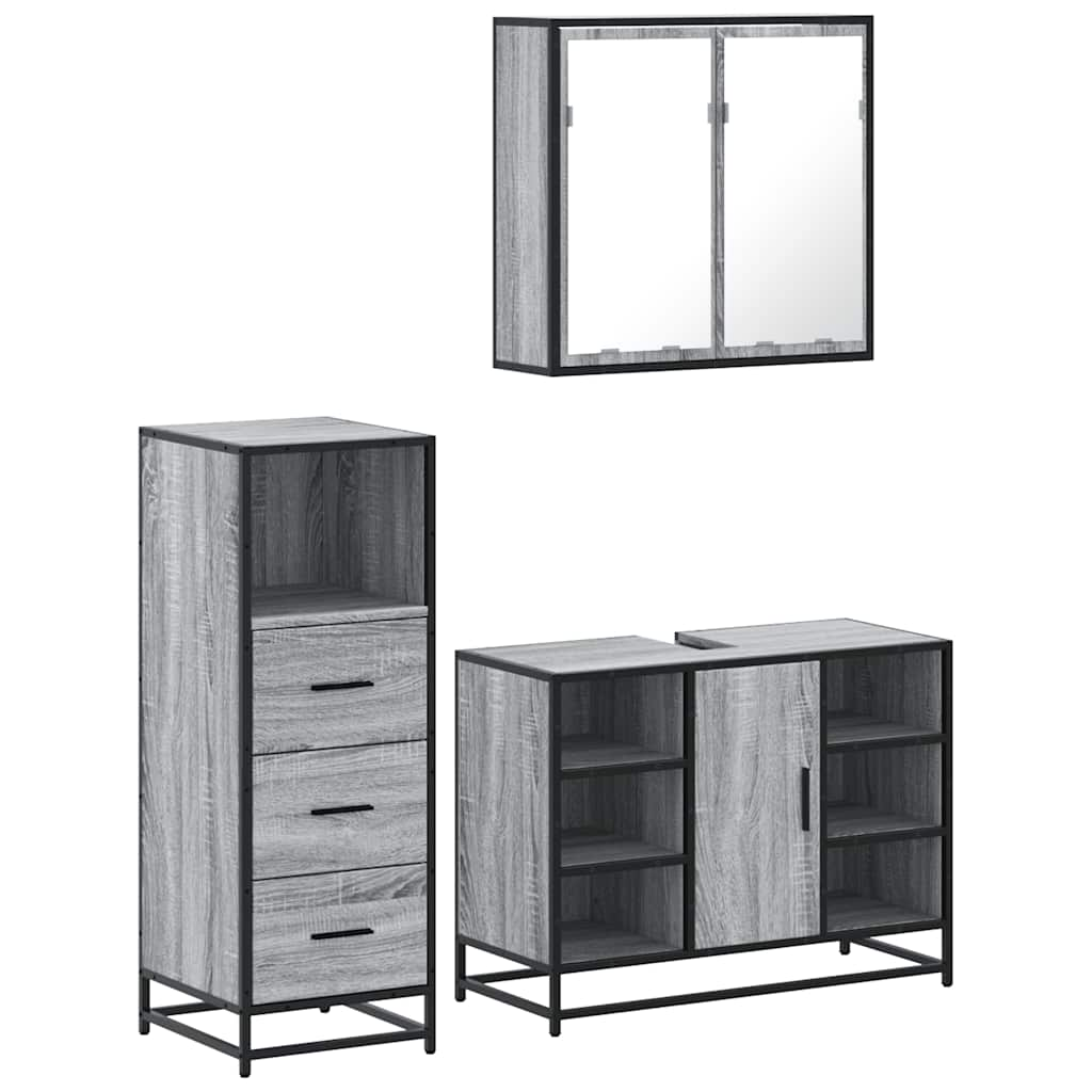 vidaXL 3 Piece Bathroom Furniture Set Grey Sonoma Engineered Wood