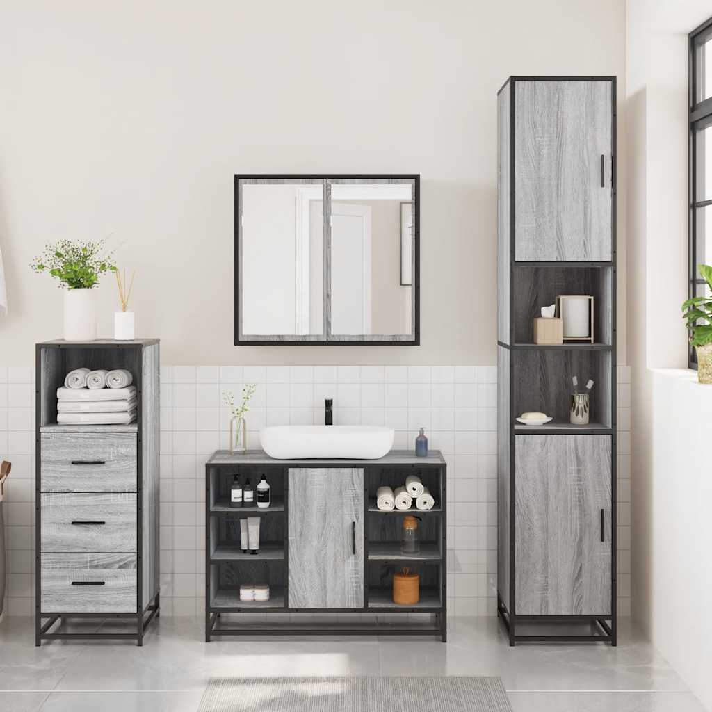 vidaXL 3 Piece Bathroom Furniture Set Grey Sonoma Engineered Wood