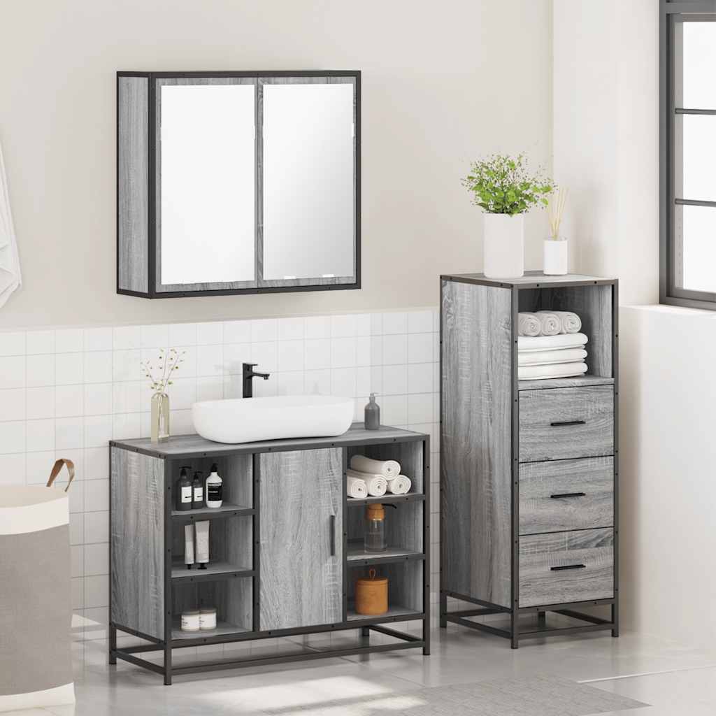 vidaXL 3 Piece Bathroom Furniture Set Grey Sonoma Engineered Wood