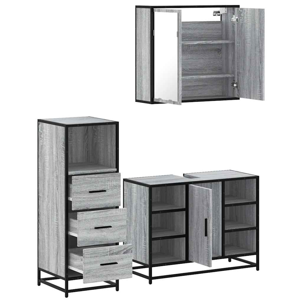 vidaXL 3 Piece Bathroom Furniture Set Grey Sonoma Engineered Wood