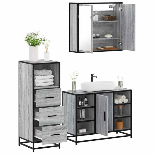 vidaXL 3 Piece Bathroom Furniture Set Grey Sonoma Engineered Wood