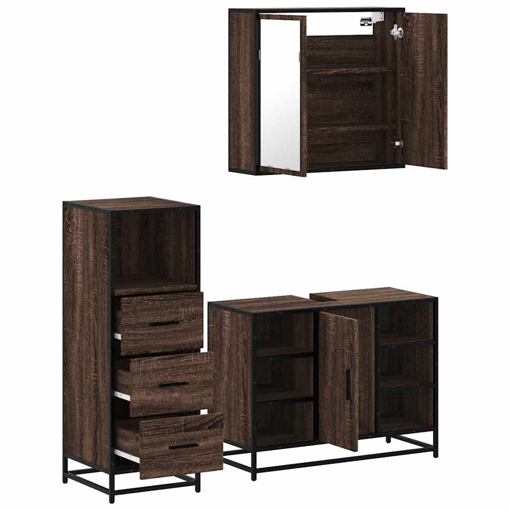 vidaXL 3 Piece Bathroom Furniture Set Brown Oak Engineered Wood