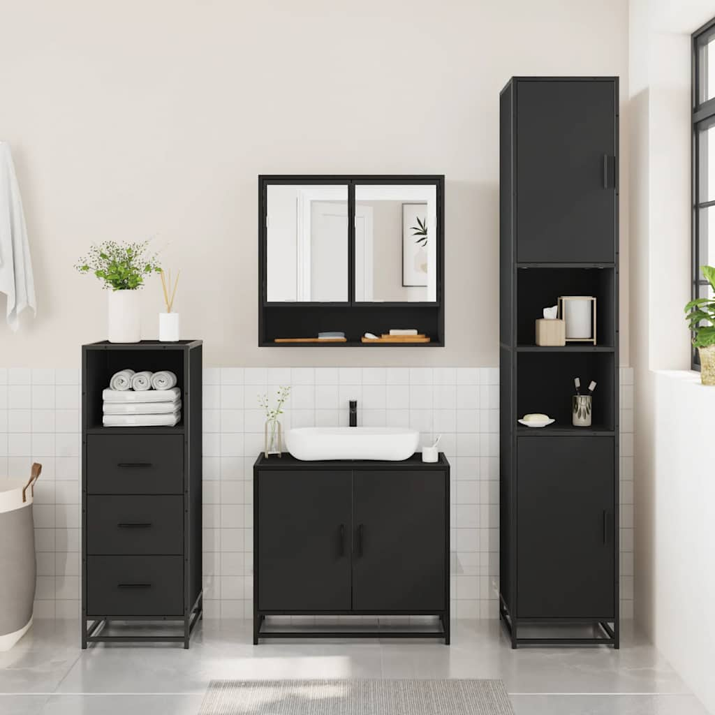 vidaXL 3 Piece Bathroom Furniture Set Black Engineered Wood