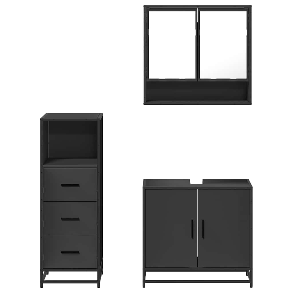 vidaXL 3 Piece Bathroom Furniture Set Black Engineered Wood