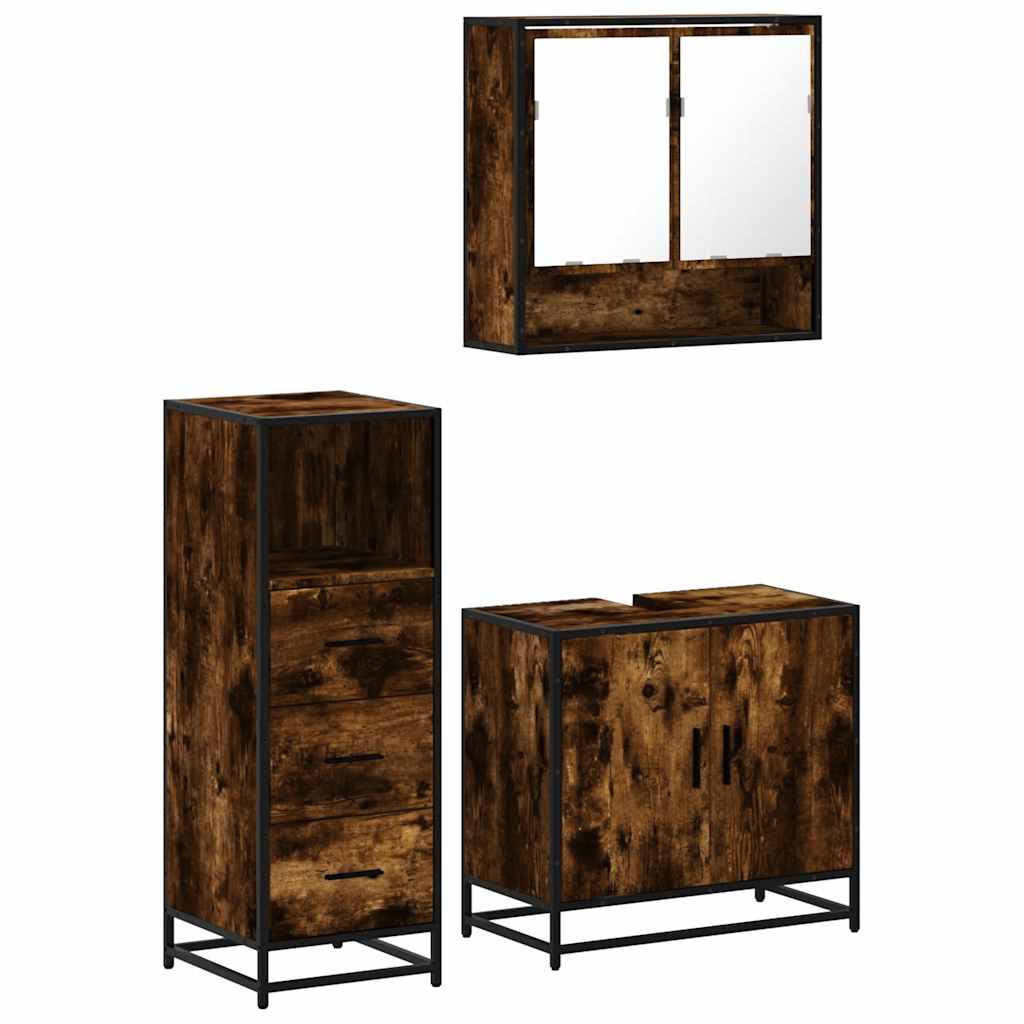 vidaXL 3 Piece Bathroom Furniture Set Smoked Oak Engineered Wood