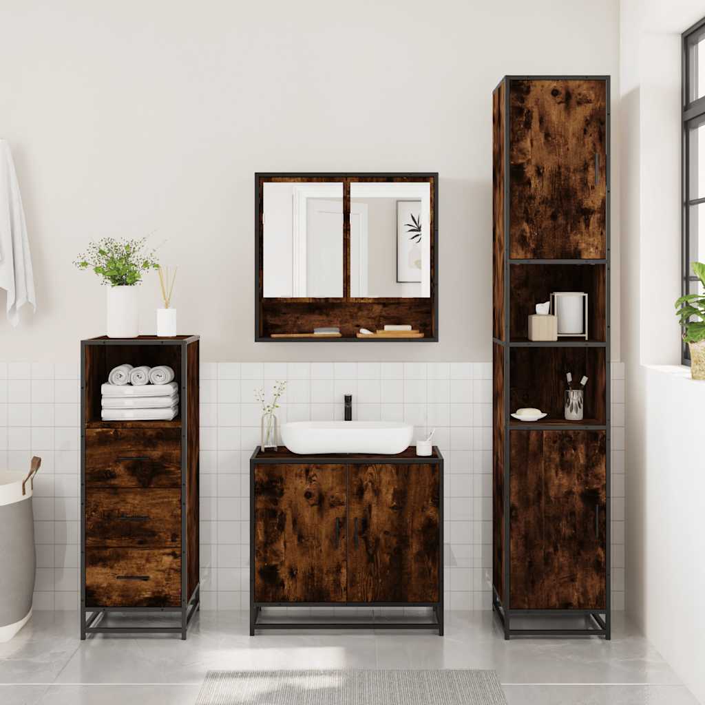 vidaXL 3 Piece Bathroom Furniture Set Smoked Oak Engineered Wood