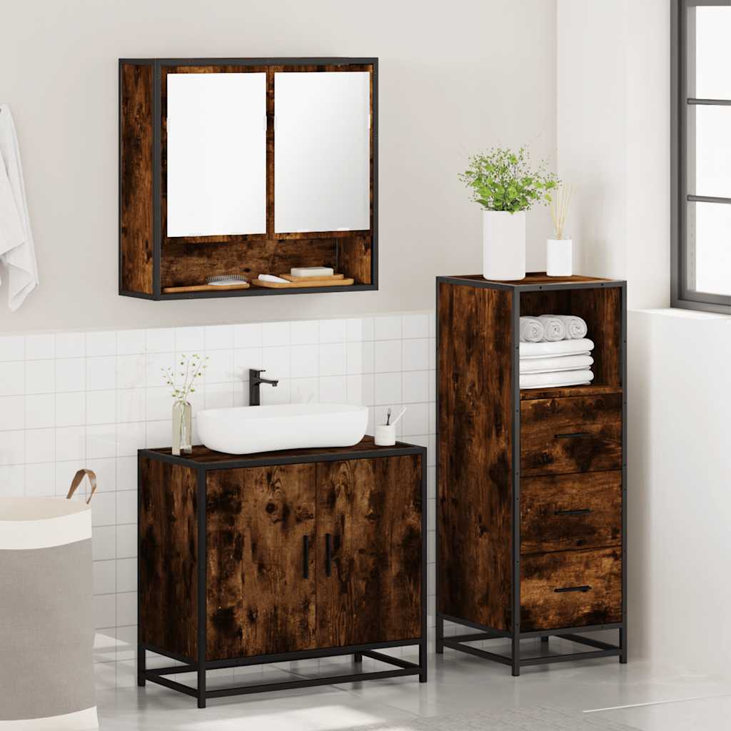 vidaXL 3 Piece Bathroom Furniture Set Smoked Oak Engineered Wood