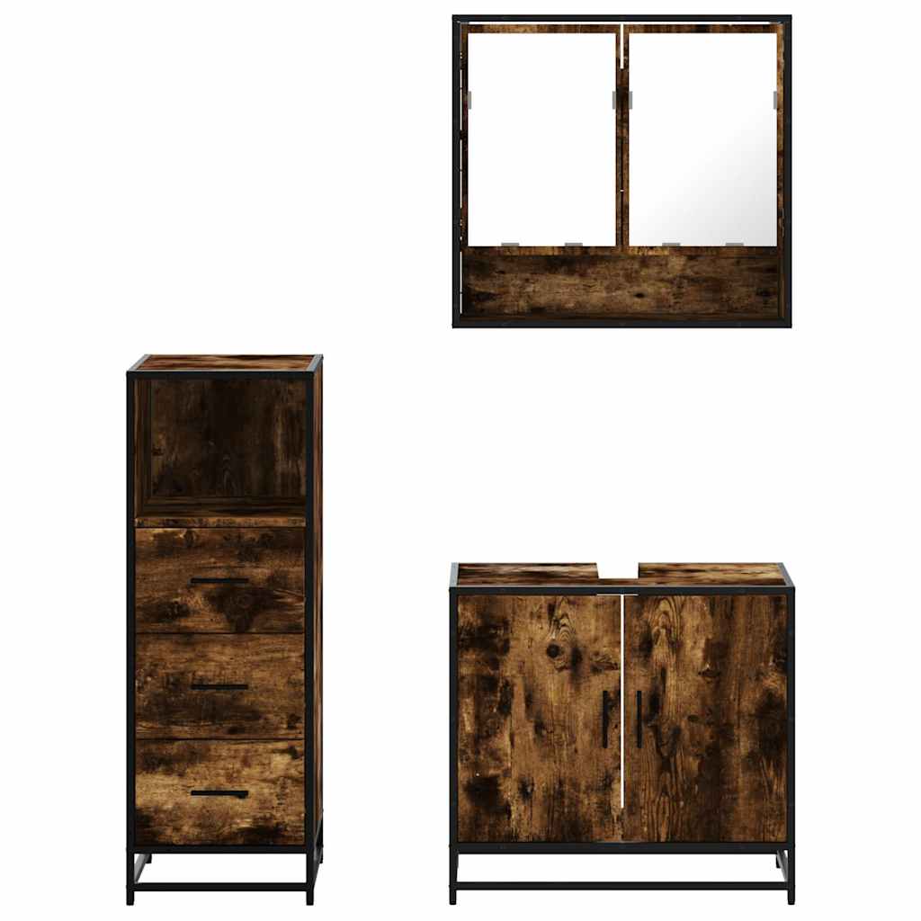 vidaXL 3 Piece Bathroom Furniture Set Smoked Oak Engineered Wood