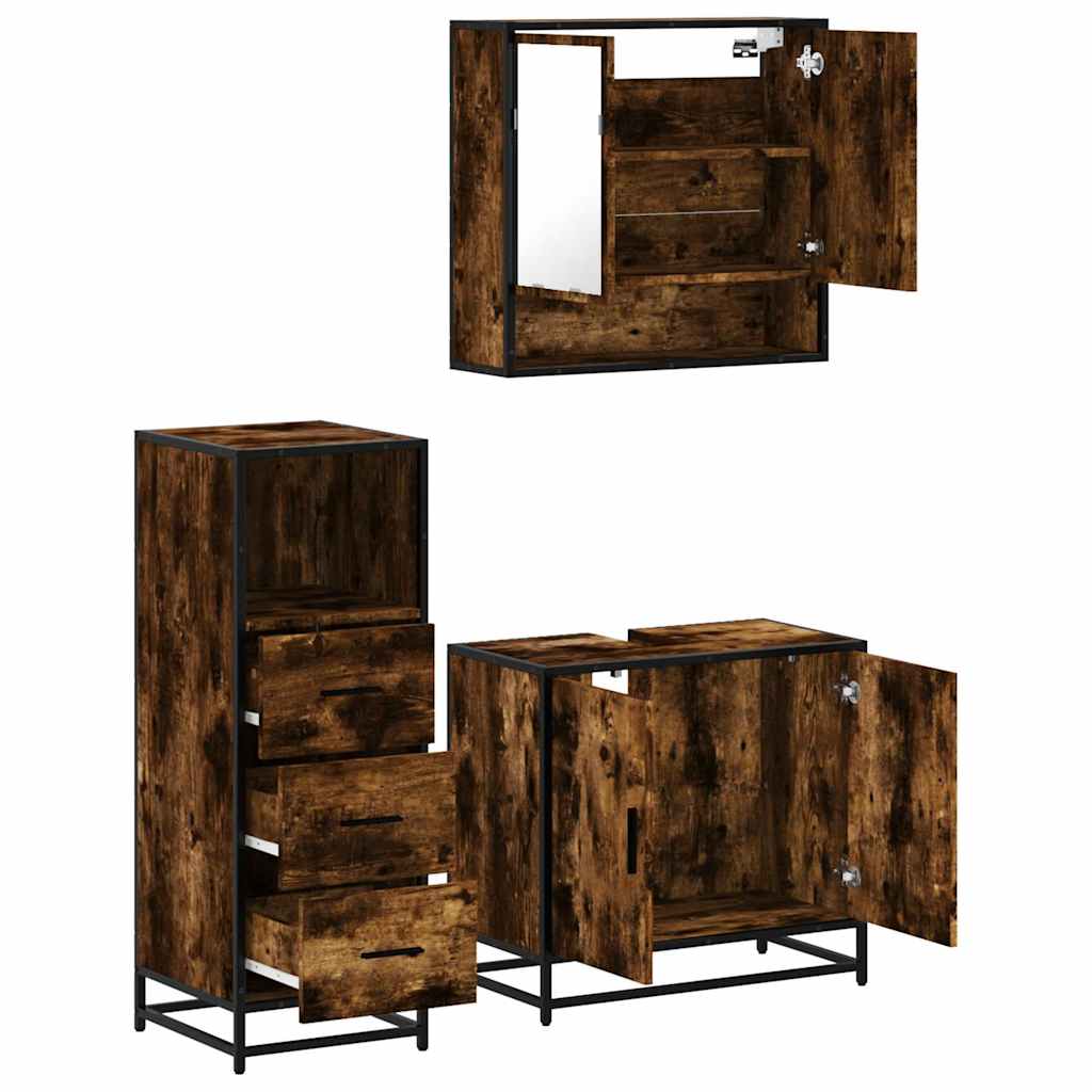 vidaXL 3 Piece Bathroom Furniture Set Smoked Oak Engineered Wood