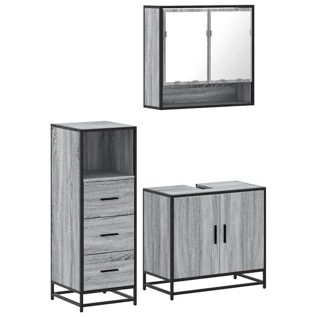 vidaXL 3 Piece Bathroom Furniture Set Grey Sonoma Engineered Wood