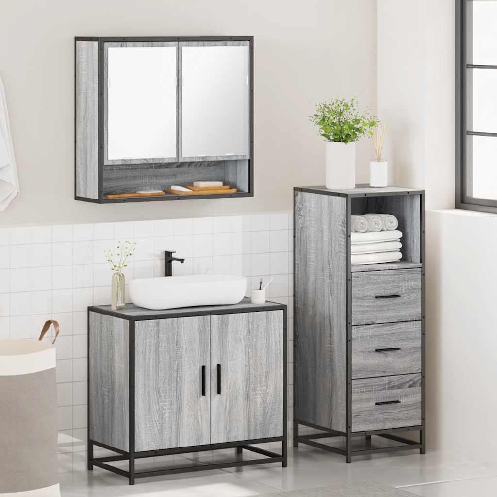 vidaXL 3 Piece Bathroom Furniture Set Grey Sonoma Engineered Wood