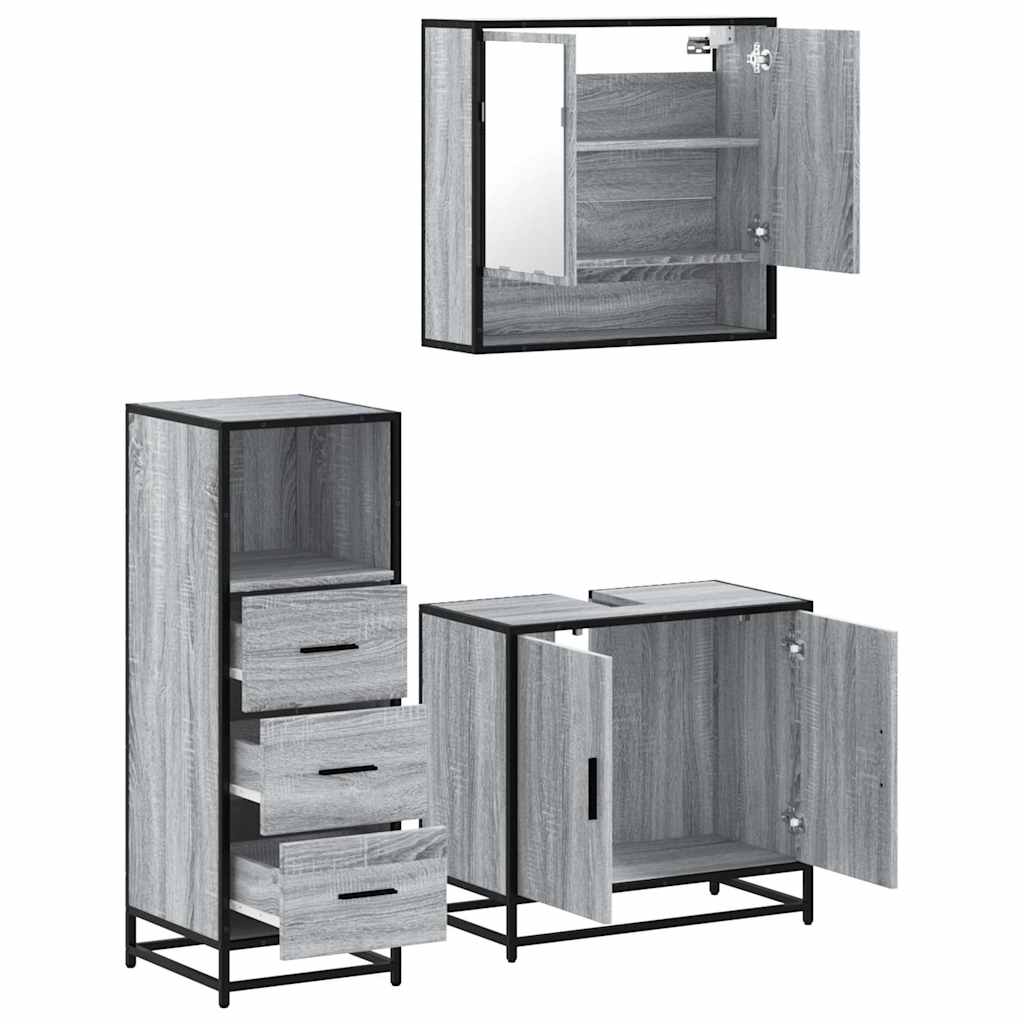 vidaXL 3 Piece Bathroom Furniture Set Grey Sonoma Engineered Wood