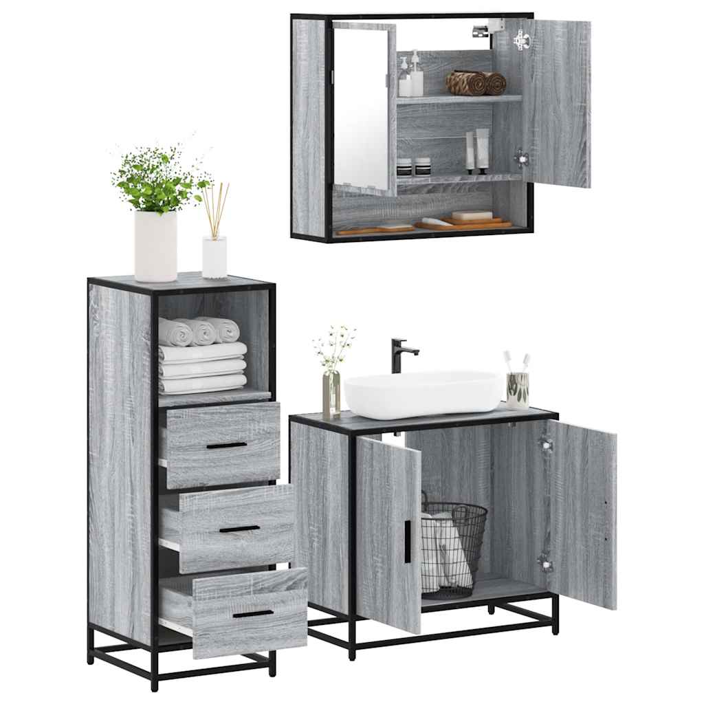 vidaXL 3 Piece Bathroom Furniture Set Grey Sonoma Engineered Wood