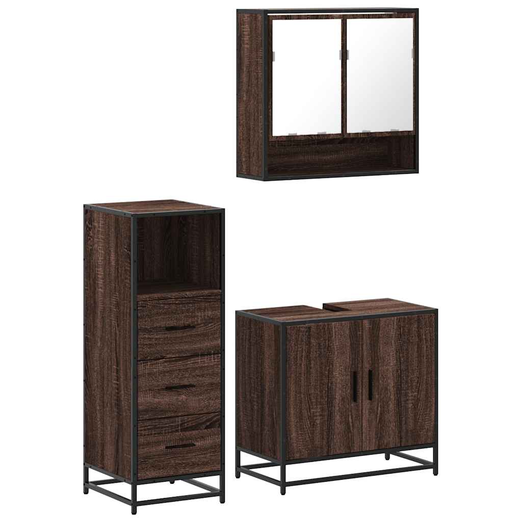 vidaXL 3 Piece Bathroom Furniture Set Brown Oak Engineered Wood