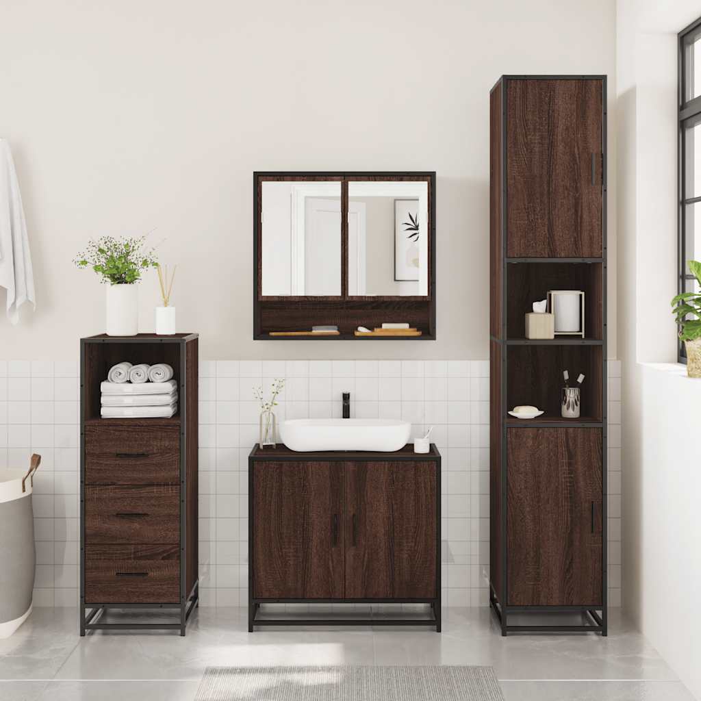 vidaXL 3 Piece Bathroom Furniture Set Brown Oak Engineered Wood