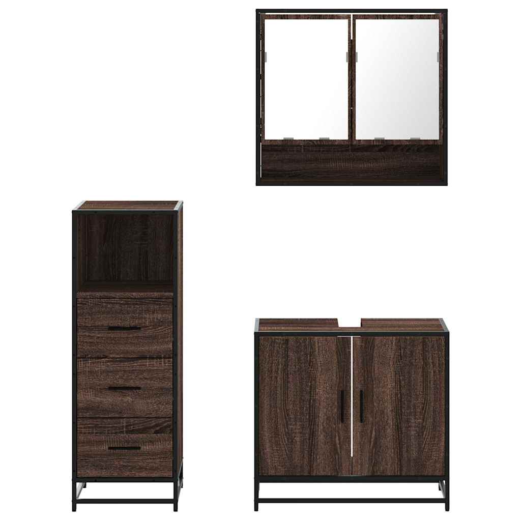 vidaXL 3 Piece Bathroom Furniture Set Brown Oak Engineered Wood