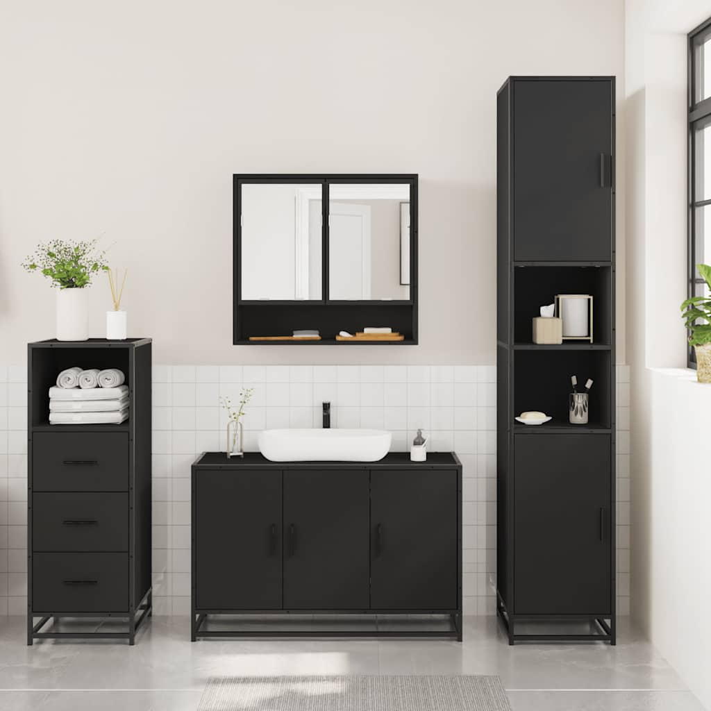 vidaXL 3 Piece Bathroom Furniture Set Black Engineered Wood